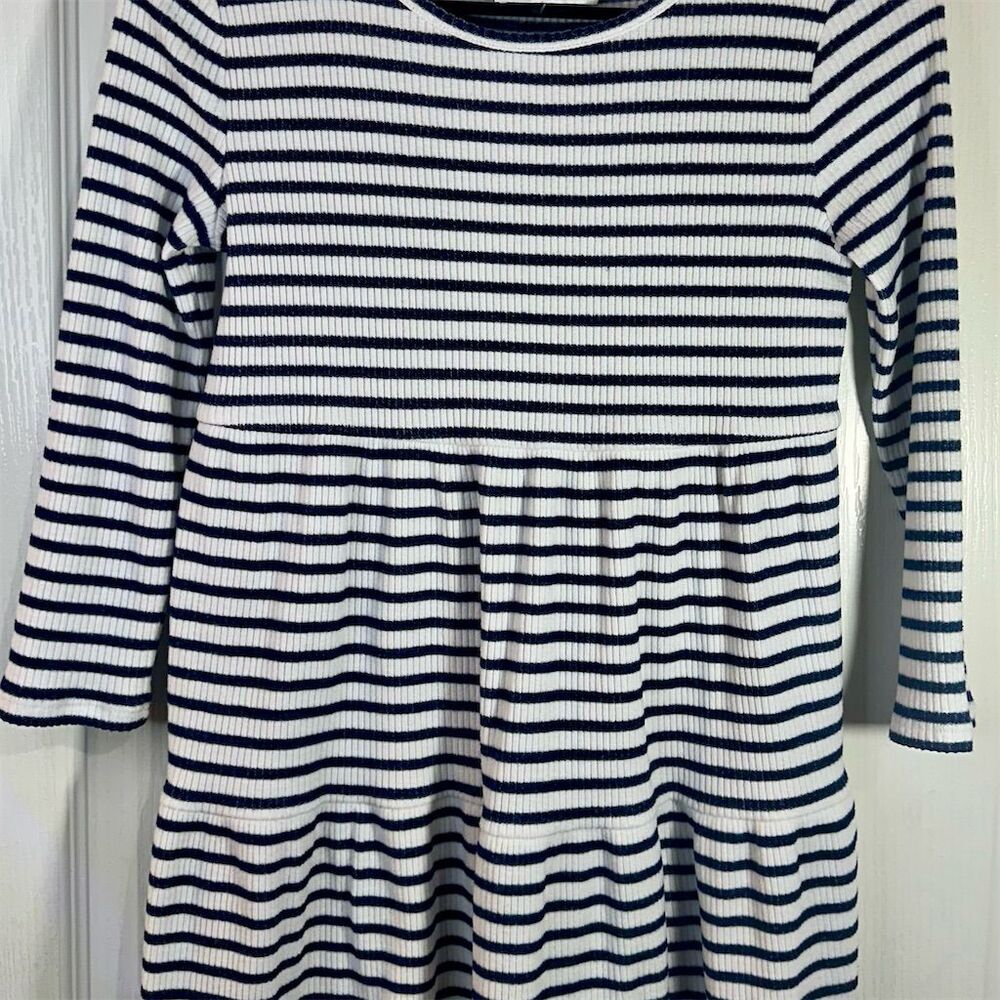 Old Navy Girls' Long Sleeve Striped Tiered Dress Navy White Size M 8